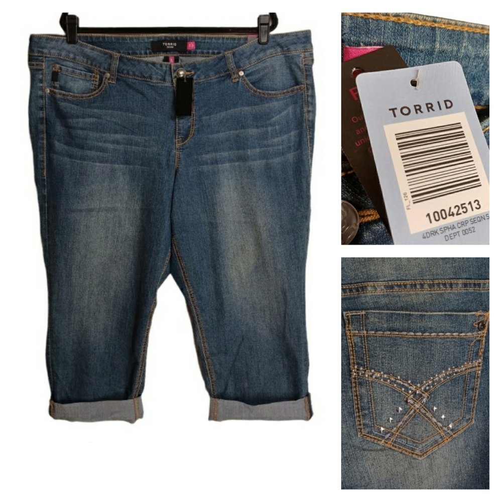 TORRID Denim Medium Blue Sophia Crop Studded Pocket Jeans Size 24 NWT